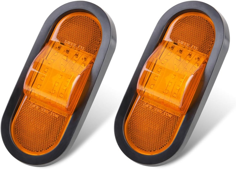 Jamarco 2Pcs 6.5 Inch Oval LED Side Marker Lights and Mid Ship Turn Signal Amber w/Reflex Lens Rubber Grommet Sealed w/3 Prong Wire Pigtail for 6 Inch Oval Led Trailer Mid Turn Marker Lights Reflectorized - Image 1